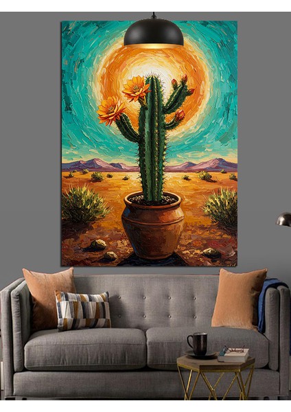 Kaktüs Çöl Güneş Batımı Dekoratif Kanvas - Mdf Ahşap Tablo indirimleri