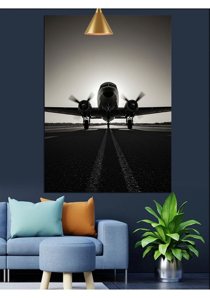 Uçak Siyah Beyaz Dekoratif Kanvas - Mdf Ahşap Tablo