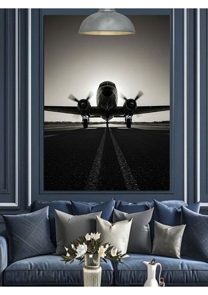 Uçak Siyah Beyaz Dekoratif Kanvas - Mdf Ahşap Tablo fırsatları