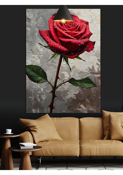 Tek Kırmızı Gül Su Damlası Dekoratif Kanvas - Mdf Ahşap Tablo modelleri