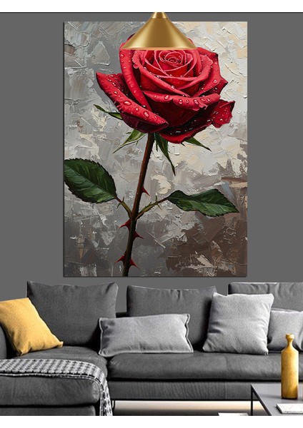 Tek Kırmızı Gül Su Damlası Dekoratif Kanvas - Mdf Ahşap Tablo fırsatları