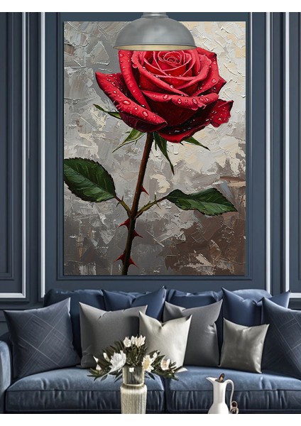 Tek Kırmızı Gül Su Damlası Dekoratif Kanvas - Mdf Ahşap Tablo indirimleri