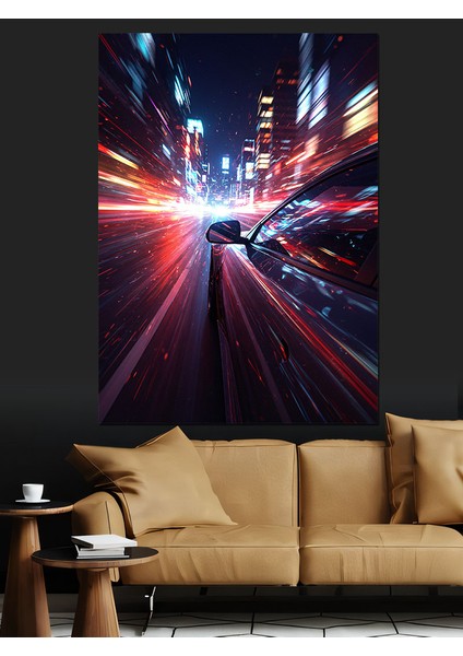 Neon Işıklı Hız Manzarası Dekoratif Kanvas - Mdf Ahşap Tablo fiyatları