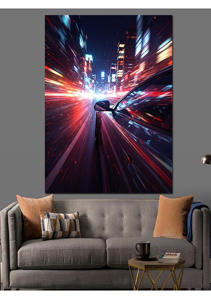 Neon Işıklı Hız Manzarası Dekoratif Kanvas - Mdf Ahşap Tablo modelleri