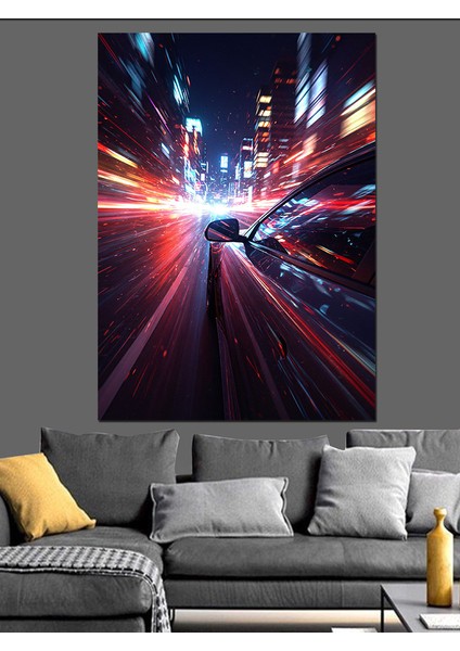 Neon Işıklı Hız Manzarası Dekoratif Kanvas - Mdf Ahşap Tablo fırsatları