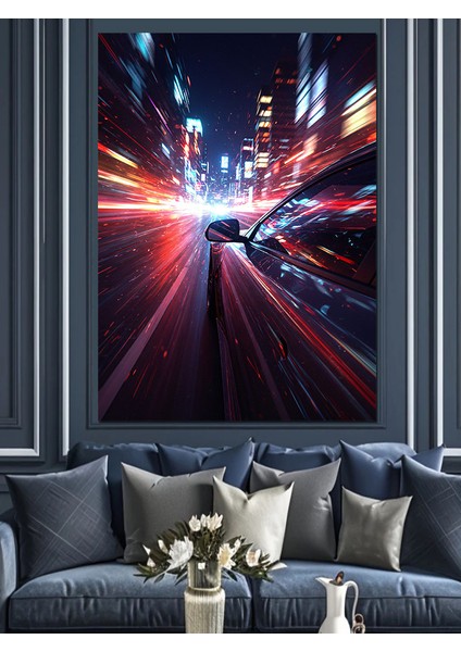Neon Işıklı Hız Manzarası Dekoratif Kanvas - Mdf Ahşap Tablo indirimleri