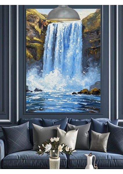 Şelale Doğa Manzarası Resmi Dekoratif Kanvas - Mdf Ahşap Tablo
