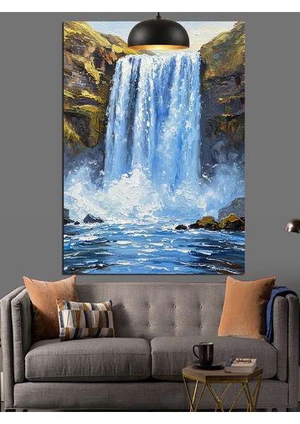 Şelale Doğa Manzarası Resmi Dekoratif Kanvas - Mdf Ahşap Tablo fiyatları