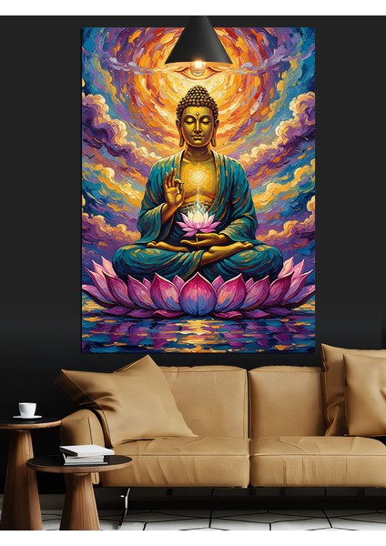 Buda Mor Lotusta Otururken Meditasyon Hali Dekoratif Kanvas - Mdf Ahşap Tablo modelleri