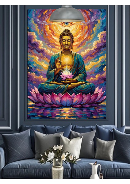 Buda Mor Lotusta Otururken Meditasyon Hali Dekoratif Kanvas - Mdf Ahşap Tablo indirimleri
