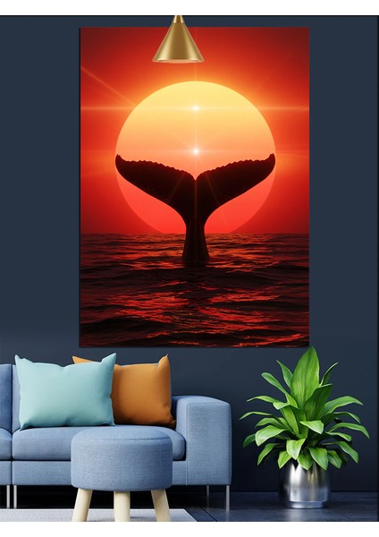 Deniz Üstünde Balina Kuyruğu Gün Batımı Dekoratif Kanvas - Mdf Ahşap Tablo