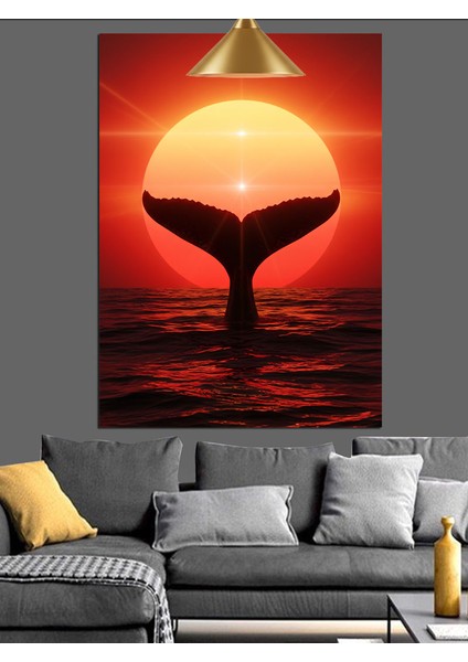 Deniz Üstünde Balina Kuyruğu Gün Batımı Dekoratif Kanvas - Mdf Ahşap Tablo modelleri