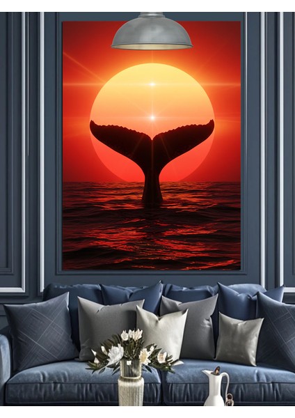 Deniz Üstünde Balina Kuyruğu Gün Batımı Dekoratif Kanvas - Mdf Ahşap Tablo fırsatları