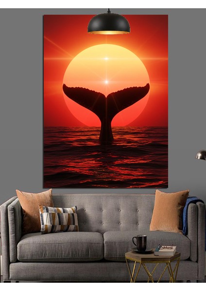 Deniz Üstünde Balina Kuyruğu Gün Batımı Dekoratif Kanvas - Mdf Ahşap Tablo indirimleri