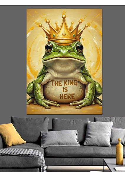 Kurbağa Kral Taç Altın Dekoratif Kanvas - Mdf Ahşap Tablo