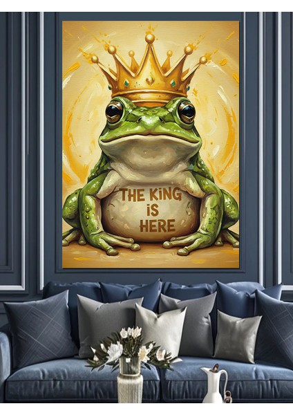 Kurbağa Kral Taç Altın Dekoratif Kanvas - Mdf Ahşap Tablo fiyatları