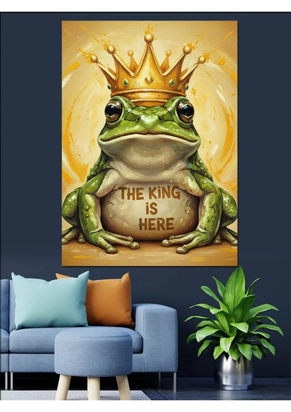 Kurbağa Kral Taç Altın Dekoratif Kanvas - Mdf Ahşap Tablo modelleri