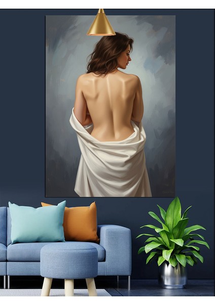 Çıplak Sırt Kadın Figürü Dekoratif Kanvas - Mdf Ahşap Tablo