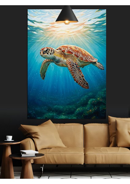 Deniz Kaplumbağası Okyanus Altı Dekoratif Kanvas - Mdf Ahşap Tablo