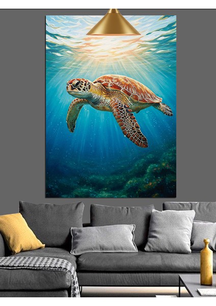 Deniz Kaplumbağası Okyanus Altı Dekoratif Kanvas - Mdf Ahşap Tablo fiyatları