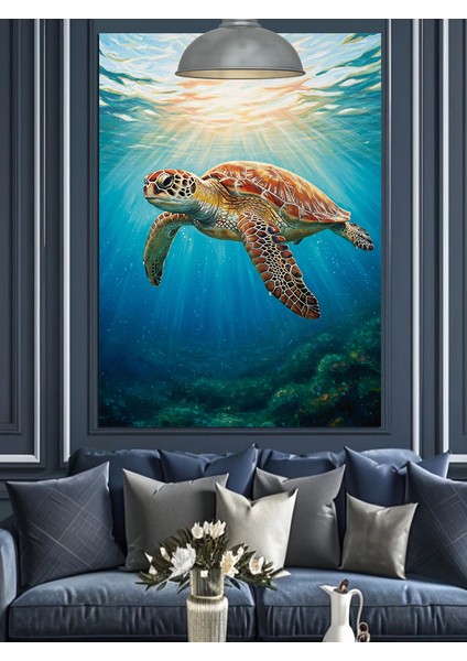 Deniz Kaplumbağası Okyanus Altı Dekoratif Kanvas - Mdf Ahşap Tablo modelleri