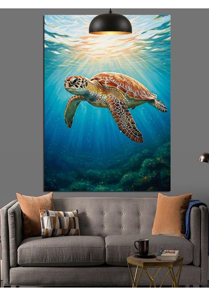 Deniz Kaplumbağası Okyanus Altı Dekoratif Kanvas - Mdf Ahşap Tablo fırsatları