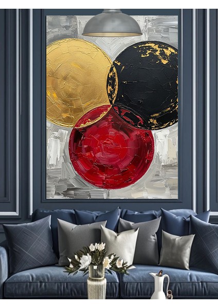 Kırmızı Sarı Siyah Tonlarda Soyut Figür Dekoratif Kanvas - Mdf Ahşap Tablo
