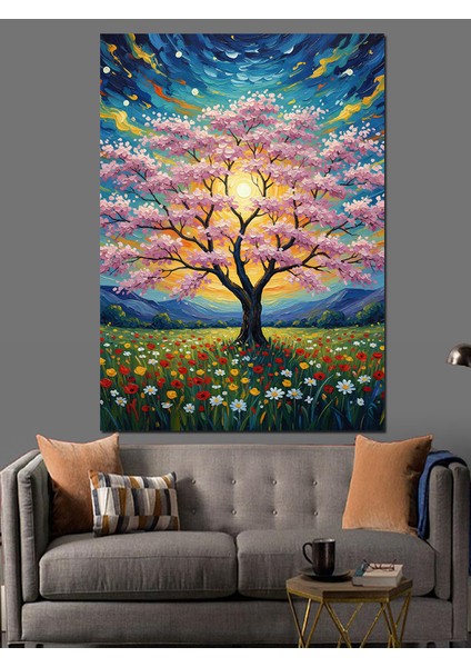 Renkli Ağaç Işıklar Altında Dekoratif Kanvas - Mdf Ahşap Tablo fırsatları