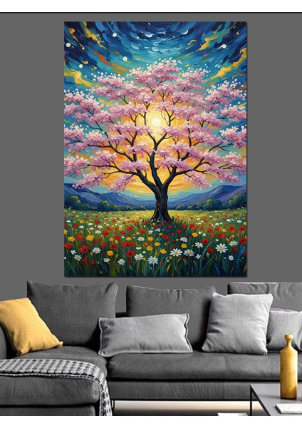 Renkli Ağaç Işıklar Altında Dekoratif Kanvas - Mdf Ahşap Tablo indirimleri