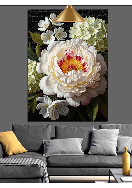 Pembe Beyaz Büyük Şakayık Dekoratif Kanvas - Mdf Ahşap Tablo