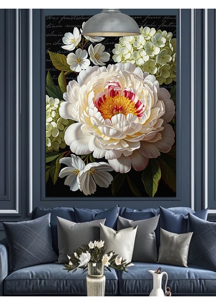 Pembe Beyaz Büyük Şakayık Dekoratif Kanvas - Mdf Ahşap Tablo fiyatları