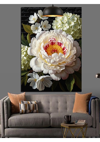 Pembe Beyaz Büyük Şakayık Dekoratif Kanvas - Mdf Ahşap Tablo modelleri