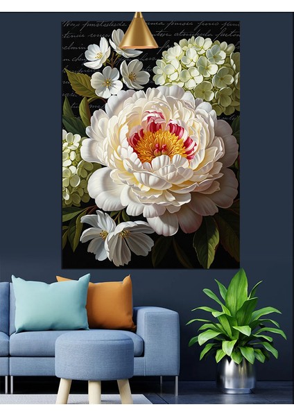 Pembe Beyaz Büyük Şakayık Dekoratif Kanvas - Mdf Ahşap Tablo fırsatları