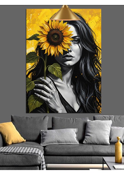 Ayçiçekli Genç Kız Portresi Dekoratif Kanvas - Mdf Ahşap Tablo modelleri