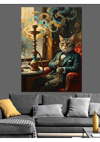 Nargile Içen Kedi Adam Dekoratif Kanvas - Mdf Ahşap Tablo modelleri