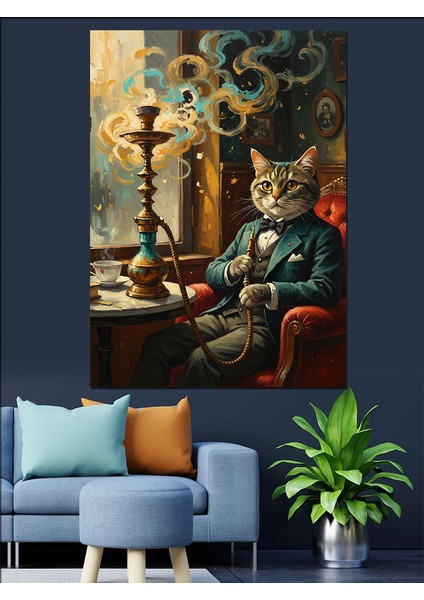 Nargile Içen Kedi Adam Dekoratif Kanvas - Mdf Ahşap Tablo indirimleri