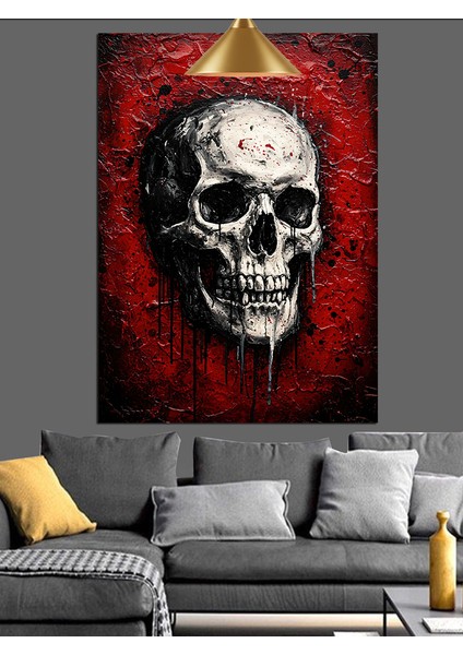 Kırmızı Çerçeve Içinde Kuru Kafa Figürü Dekoratif Kanvas - Mdf Ahşap Tablo fırsatları