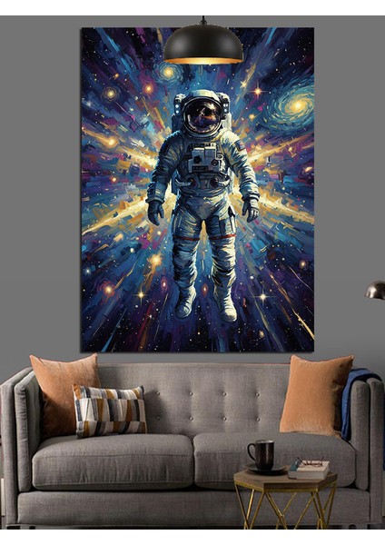 Uzay Giysili Astronot Figür Dekoratif Kanvas - Mdf Ahşap Tablo