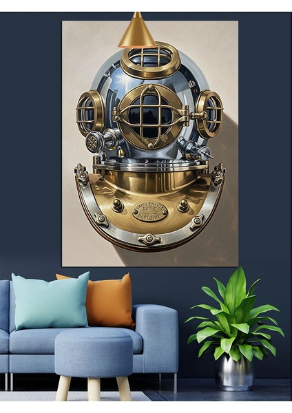 Dalgıç Kaskı Derin Deniz Dekoratif Kanvas - Mdf Ahşap Tablo