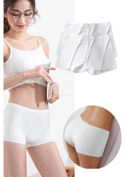 2 Adet Kadın Dikişsiz Görünmez Iz Yapmaz Mini Şort Boxer Beyaz