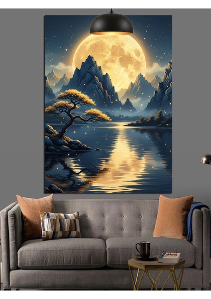 Dolunay ve Sudaki Yakamoz Işıkları Dekoratif Kanvas - Mdf Ahşap Tablo fiyatları