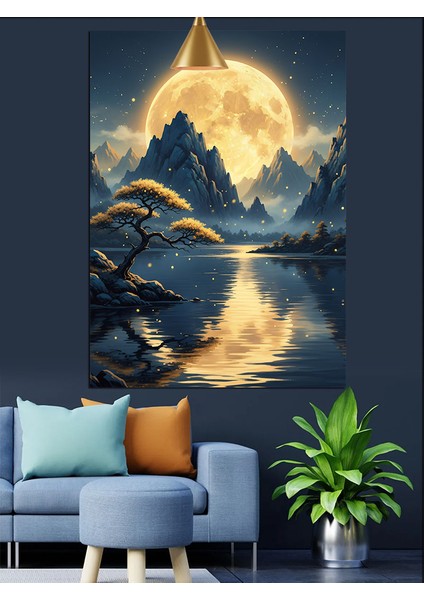 Dolunay ve Sudaki Yakamoz Işıkları Dekoratif Kanvas - Mdf Ahşap Tablo modelleri