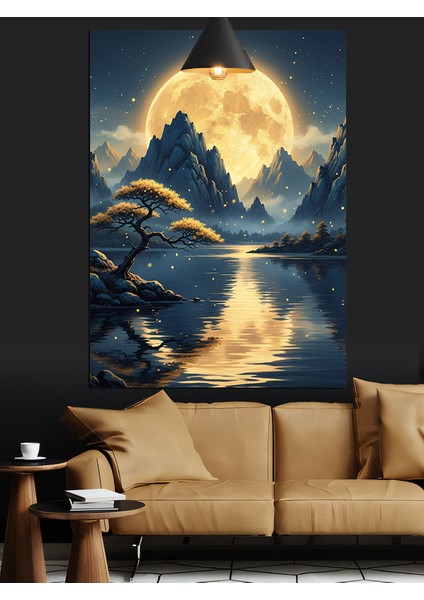 Dolunay ve Sudaki Yakamoz Işıkları Dekoratif Kanvas - Mdf Ahşap Tablo fırsatları