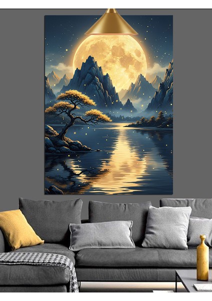 Dolunay ve Sudaki Yakamoz Işıkları Dekoratif Kanvas - Mdf Ahşap Tablo indirimleri