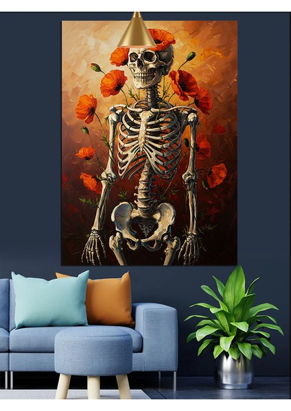 Kuru Kafa Iskelet ve Kırmızı Çiçekler Dekoratif Kanvas - Mdf Ahşap Tablo modelleri