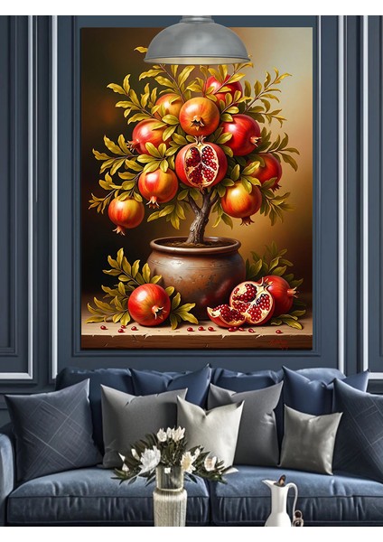 Saksıdaki Kırmızı Narlar Dekoratif Kanvas - Mdf Ahşap Tablo