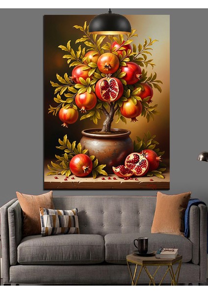 Saksıdaki Kırmızı Narlar Dekoratif Kanvas - Mdf Ahşap Tablo fiyatları