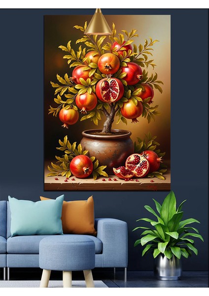 Saksıdaki Kırmızı Narlar Dekoratif Kanvas - Mdf Ahşap Tablo modelleri