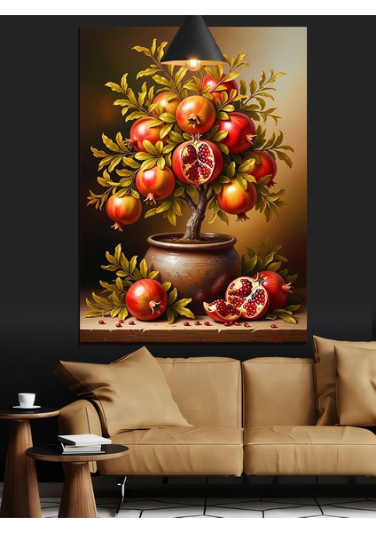 Saksıdaki Kırmızı Narlar Dekoratif Kanvas - Mdf Ahşap Tablo fırsatları