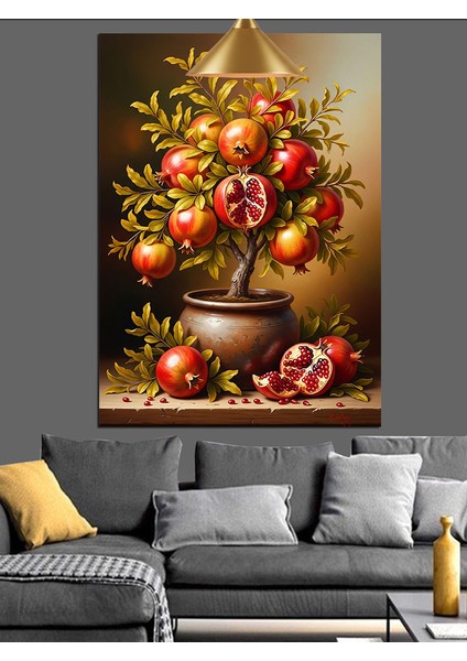 Saksıdaki Kırmızı Narlar Dekoratif Kanvas - Mdf Ahşap Tablo indirimleri